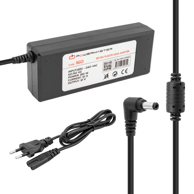 Powermaster 12 Volt 10 Amper 120 Watt Plastik Kasa Masaüstü Adaptör 5.5 2.5 Uç