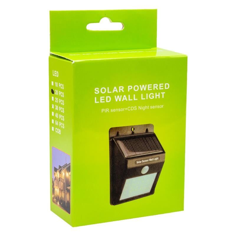 Ayt Powermaster PM-4528 Solar Güneş Enerjili Sensörlü Duvar Tipi 20 Ledli Led Aplik Bahçe Aydınlatma Lambası