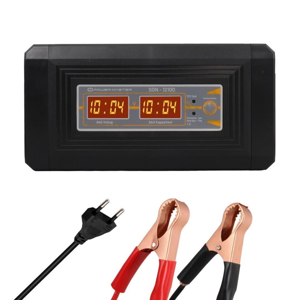 Powermaster SON-1210D 12-24 Volt 10 Amper Akıllı Akü Şarj Cihazı Aleti Dijital Ekran Dolum Sonrası Otomatik Keser