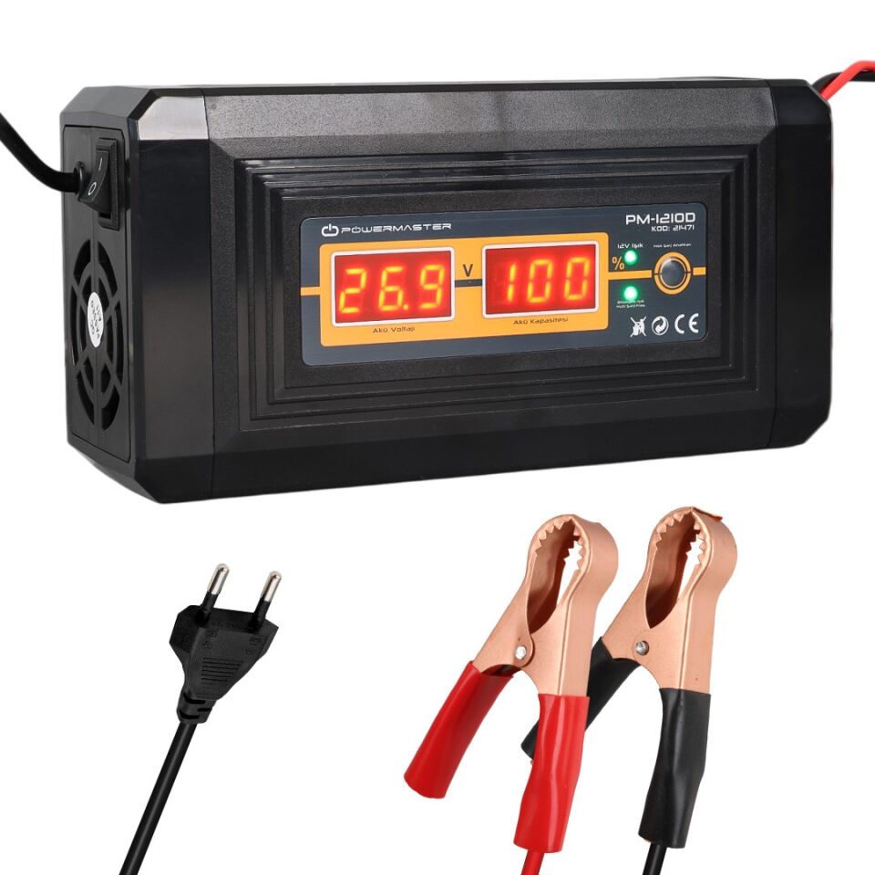 Powermaster SON-1210D 12-24 Volt 10 Amper Akıllı Akü Şarj Cihazı Aleti Dijital Ekran Dolum Sonrası Otomatik Keser