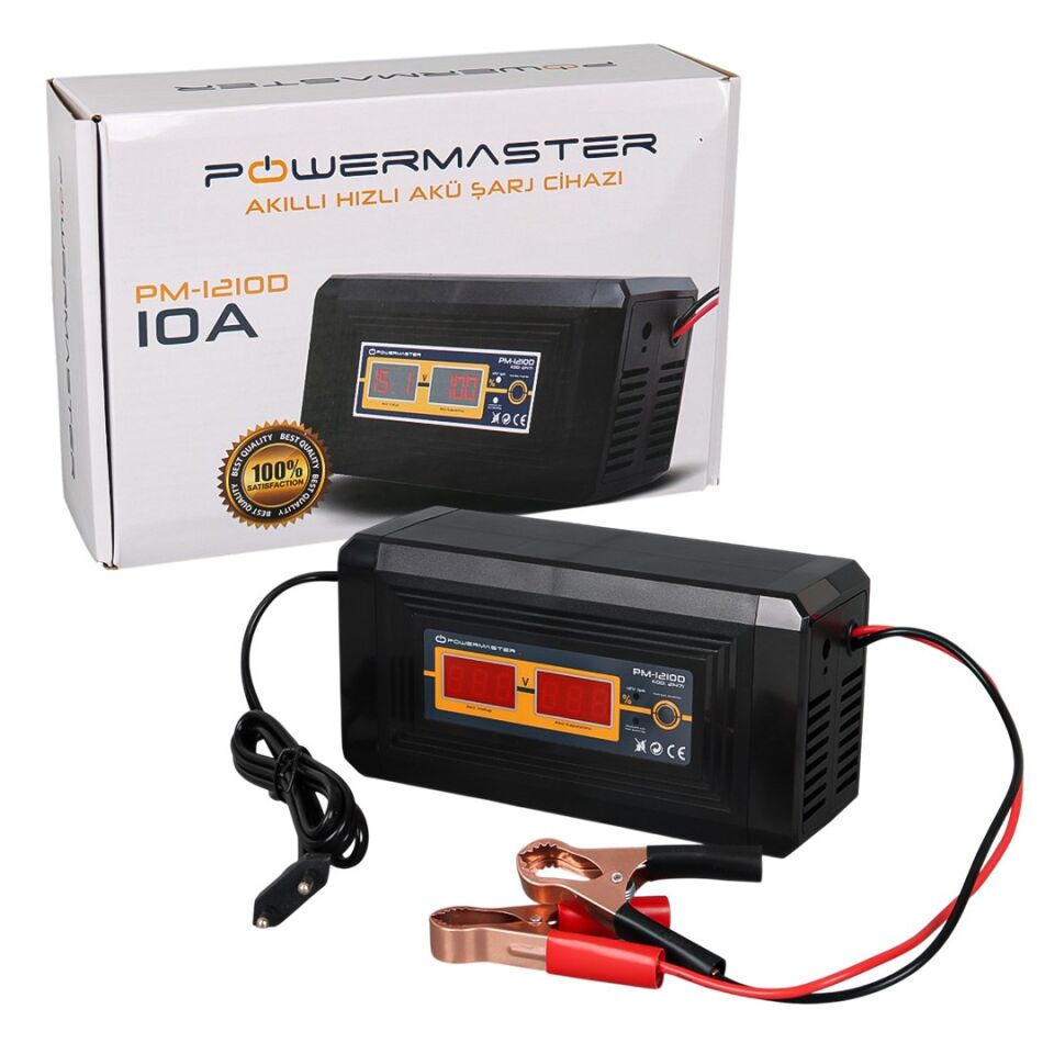 Powermaster SON-1210D 12-24 Volt 10 Amper Akıllı Akü Şarj Cihazı Aleti Dijital Ekran Dolum Sonrası Otomatik Keser