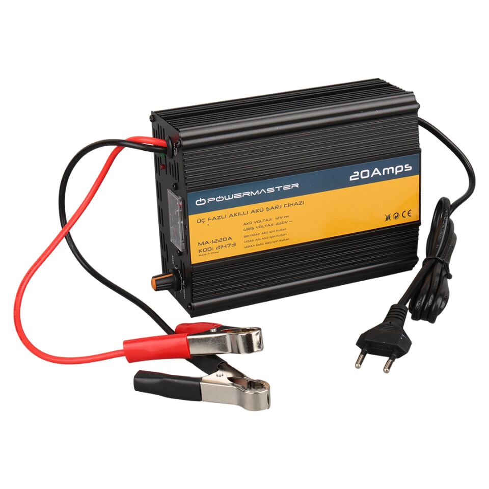 Powermaster Ma-1220A 12 Volt 20 Amper Akıllı Akü Şarj Cihazı Aleti Otomatik 12V-20A Oto Araç Karavan Uyumlu