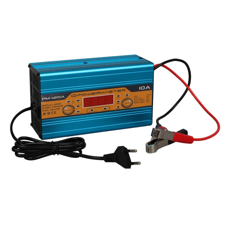 Powermaster DC-1210A 12 Volt Max 10 Amper Digital Ekranlı Akıllı Akü Şarj Cihazı Aleti Oto Araç Karan Uyumlu