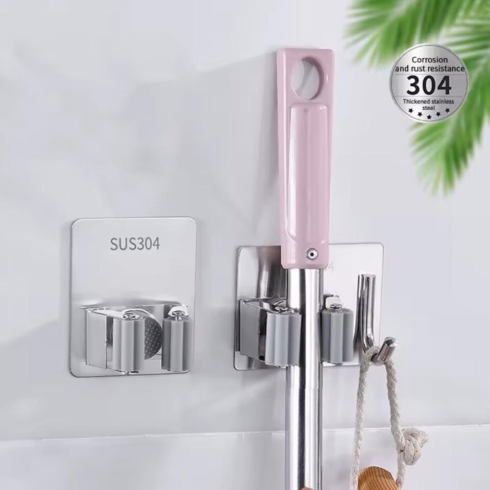 Ayt Sunup SN-26354 Kancalı Duvara Monte Süpürge Paspas Tutucu Tutacağı Banyo Düzenleyici Paslanmaz Çelik 60x80Mm