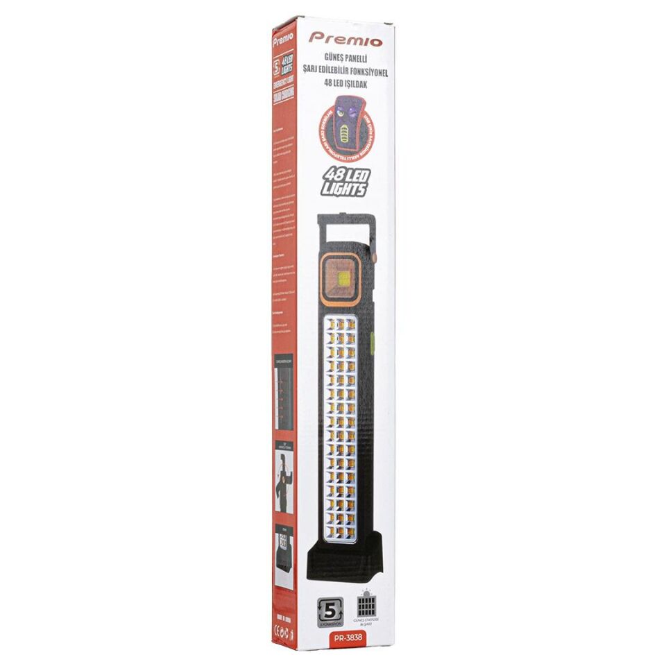 Powermaster Ledli Solar Güneş Enerji Panelli Şarjlı Işıldak 48 Ledli Kamp Ve Ev Tipi Lamba Aydınlatma Gün Işığı Beyaz