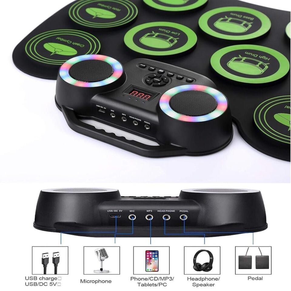 Ayt Magicvoice G600R 9 Ped Elektronik Roll Up Davul Kiti Bateri Müzik Aleti Taşınabilir