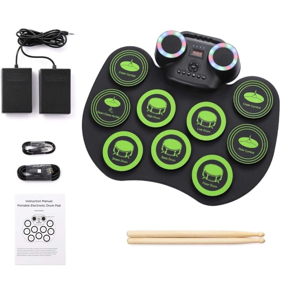 Ayt Magicvoice G600R 9 Ped Elektronik Roll Up Davul Kiti Bateri Müzik Aleti Taşınabilir