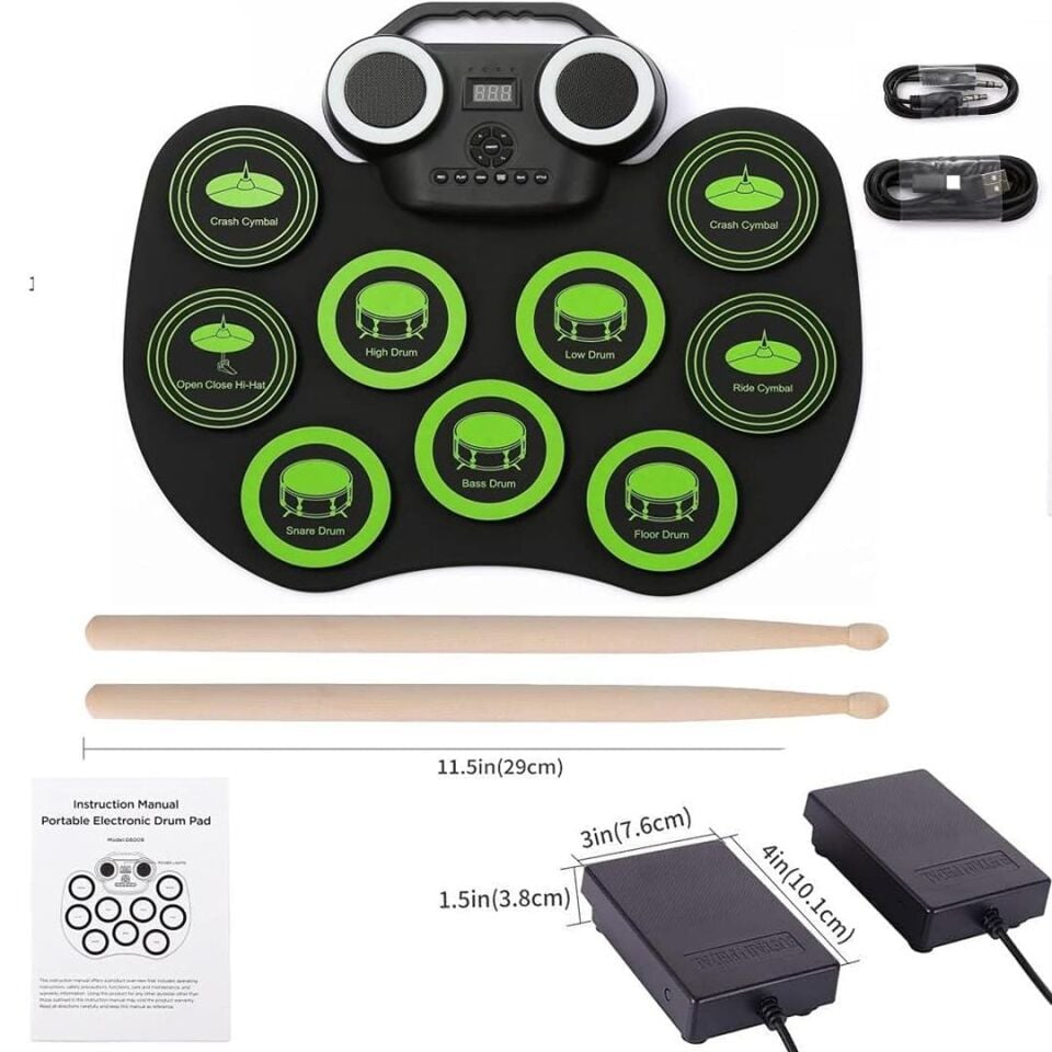Ayt Magicvoice G600R 9 Ped Elektronik Roll Up Davul Kiti Bateri Müzik Aleti Taşınabilir