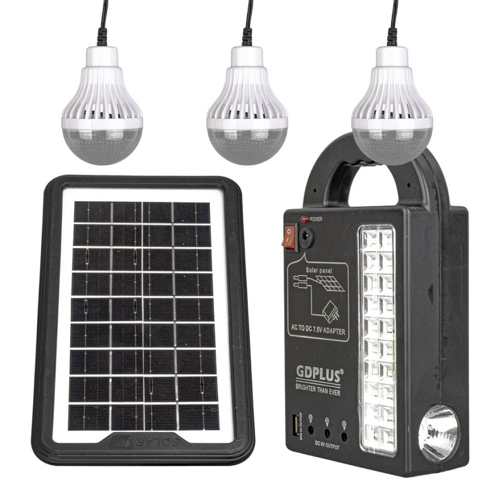Powermaster GD-999 Güneş Güneş Enerji Panelli Solar Aydınlatma 3 Lambalı Powerbank Özellikli Kamp Lambası Aydınlatma