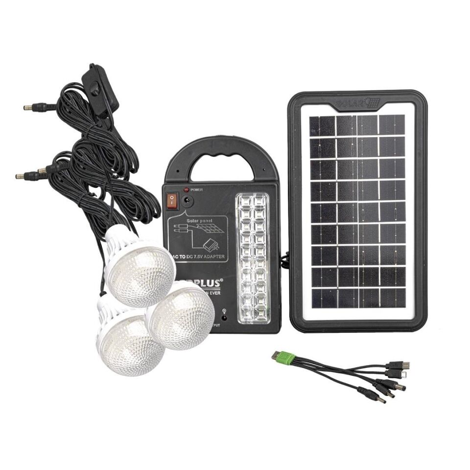 Powermaster GD-999 Güneş Güneş Enerji Panelli Solar Aydınlatma 3 Lambalı Powerbank Özellikli Kamp Lambası Aydınlatma