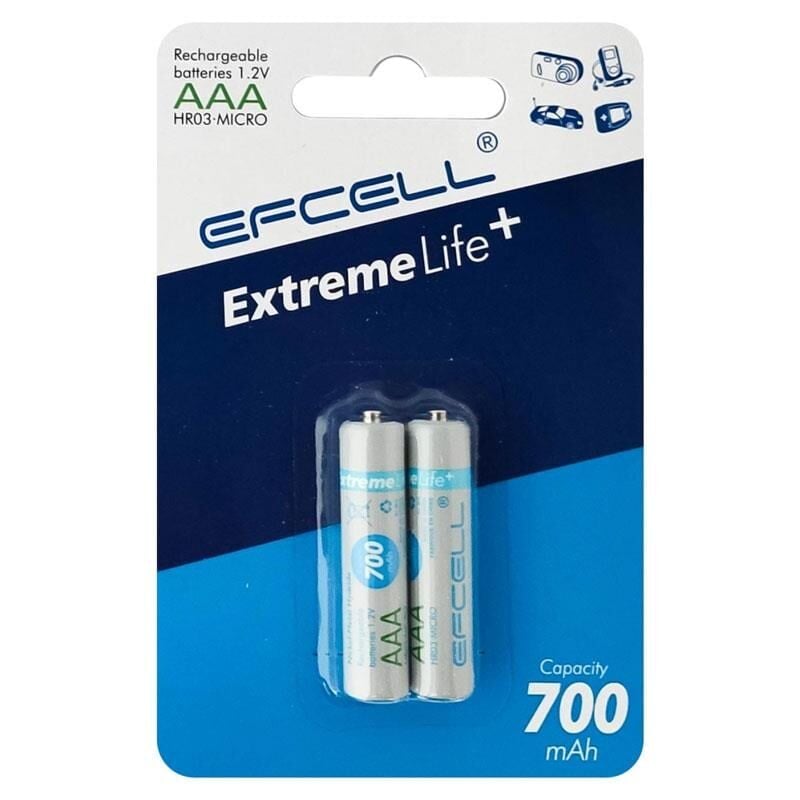 Efcell Extreme Life+ AAA 700Mah 1.2V Şarj Edilebilir Ni-MH Pil (2'Li Paket)