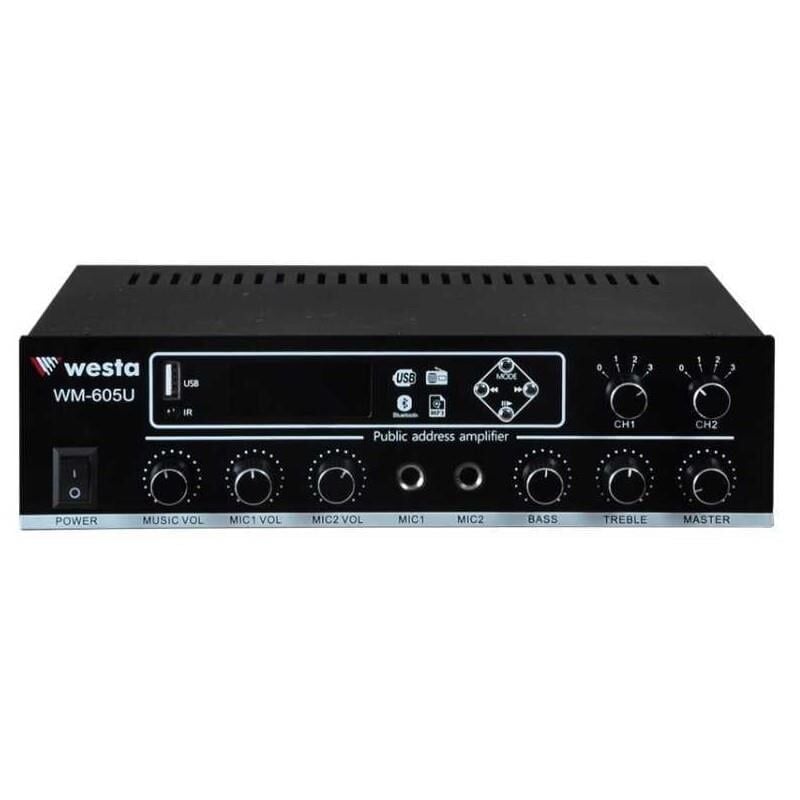 Westa WM-605U USB-Bluetooth 2 Bölgeli 2 Mikrofon Girişli 100 Watt Trafolu Anfi