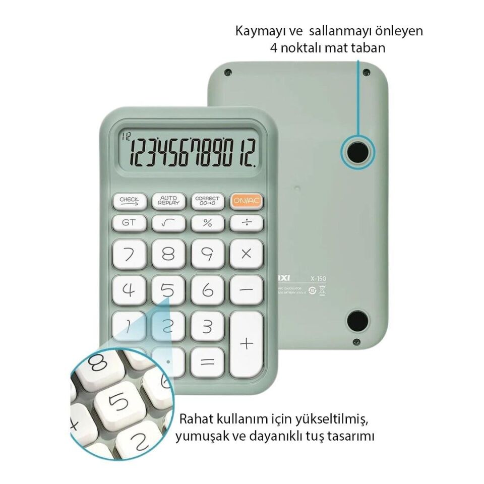 Powermaster Pm-25410 Yeşil Renk Beyaz Tuş 12 Haneli Hesap Makinesi 150x90mm