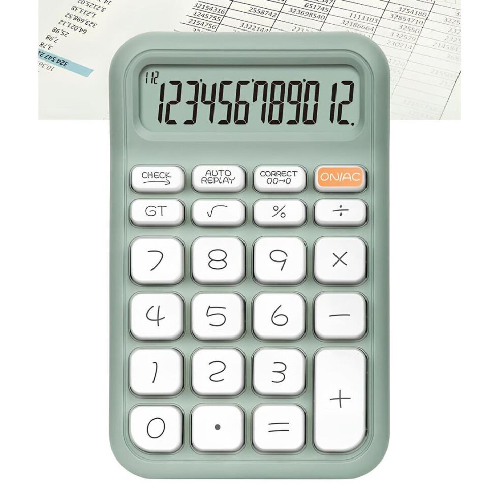 Ayt Powermaster Pm-25410 Yeşil Renk Beyaz Tuş 12 Haneli Hesap Makinesi 150x90mm