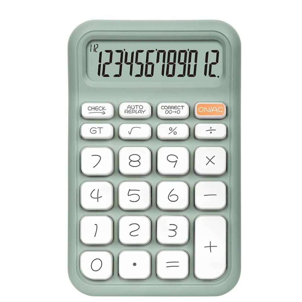 Ayt Powermaster Pm-25410 Yeşil Renk Beyaz Tuş 12 Haneli Hesap Makinesi 150x90mm