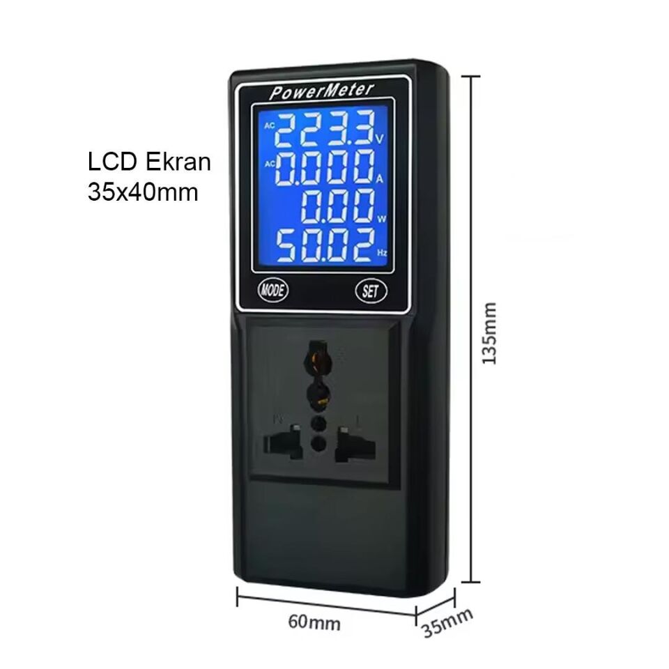 Ayt Powermaster PM-26400 Volt Amper Watt Hz Güç Ölçer Dijital Ekranlı Powermeter Universal Priz Tip