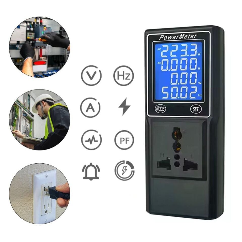Ayt Powermaster PM-26400 Volt Amper Watt Hz Güç Ölçer Dijital Ekranlı Powermeter Universal Priz Tip