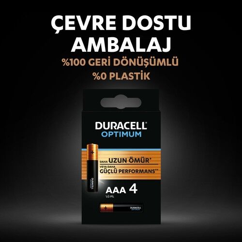 Duracell Optimum 1.5 Volt Alkalin AAA 4’lü İnce Kalem Pil MX2400