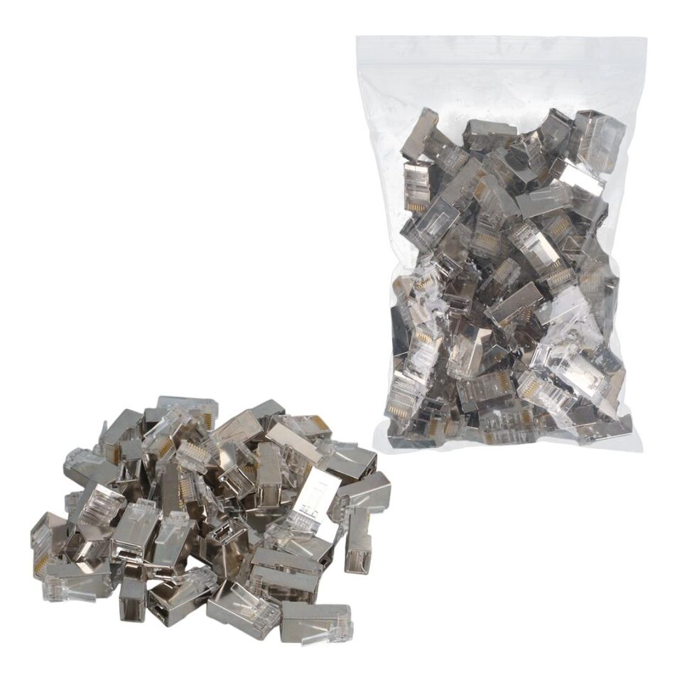 Powermaster Pm-2334 Metal RJ45 Cat5 İnternet Jack Metal Uç 8P 8C 100 Lü Paket Ethernet Soketi