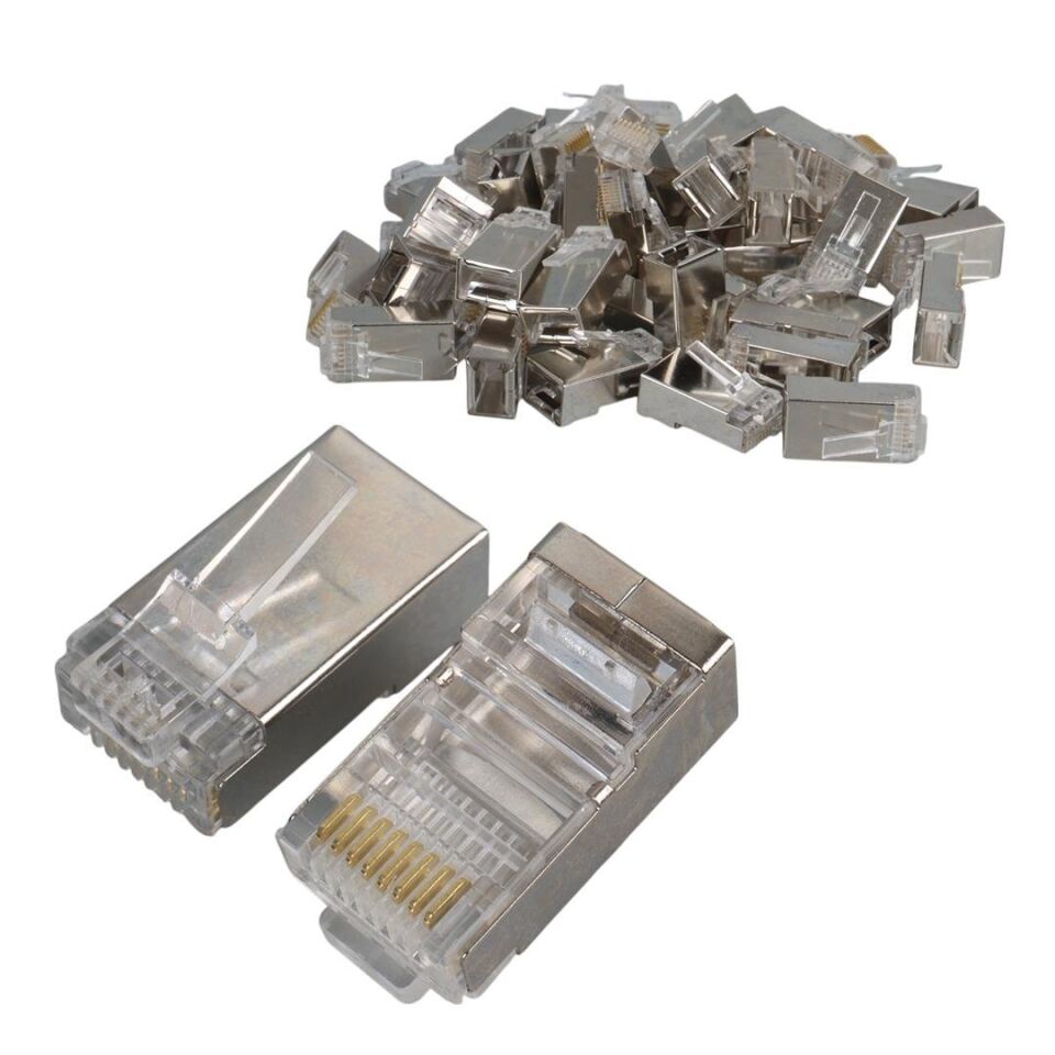 Powermaster Pm-2334 Metal RJ45 Cat5 İnternet Jack Metal Uç 8P 8C 100 Lü Paket Ethernet Soketi
