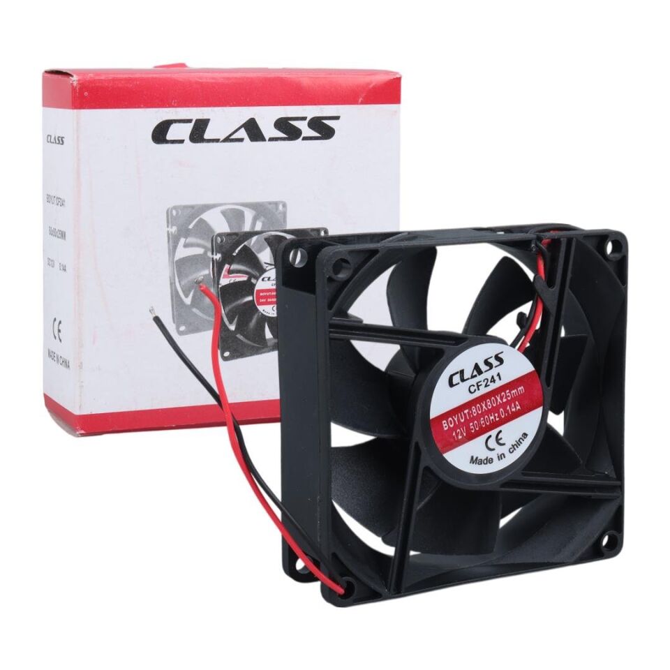 Class CF-241 DC12V 80x80x25mm Aksiyel Fan 20 cm Siyah Kırmızı Güç Kablolu Bilgisayar Soğutucu Fan