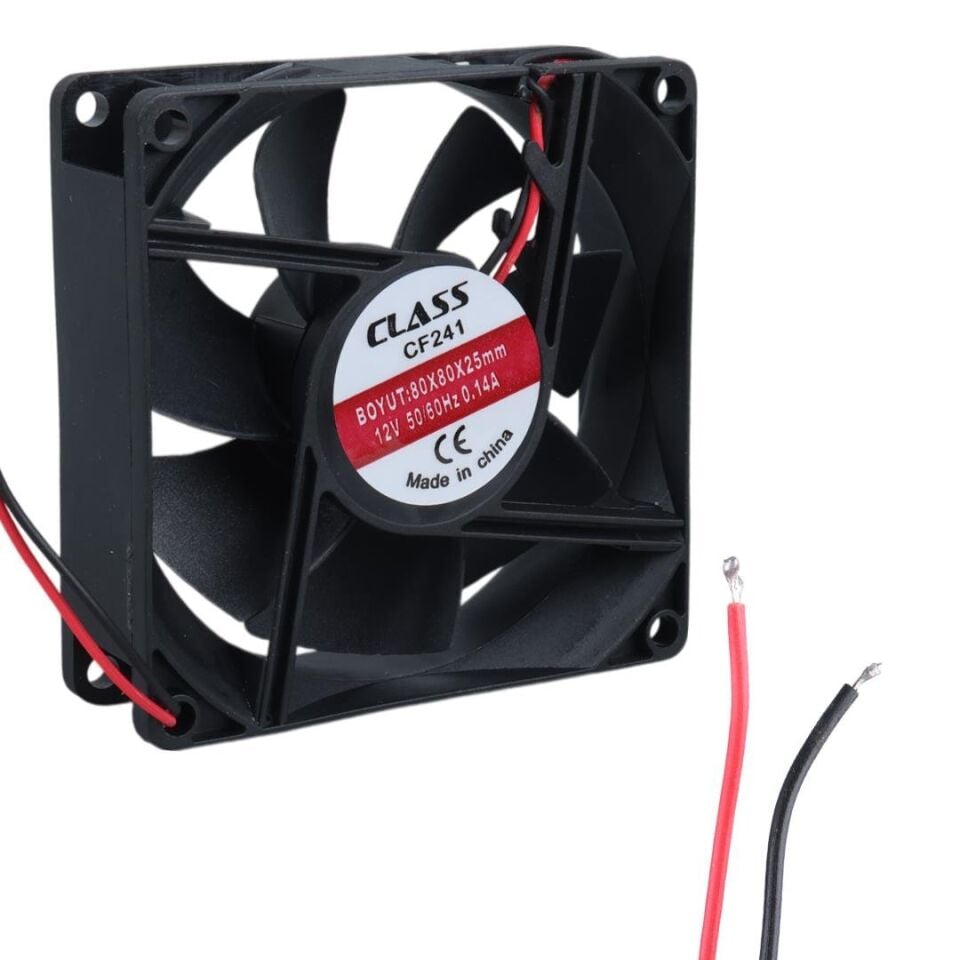 Class CF-241 DC12V 80x80x25mm Aksiyel Fan 20 cm Siyah Kırmızı Güç Kablolu Bilgisayar Soğutucu Fan