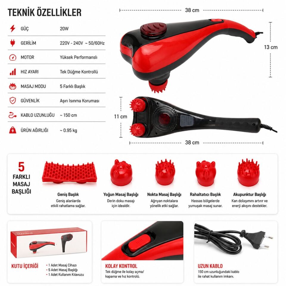 Powermaster PM-24616 İki Kademeli Çift Başlıklı El Tipi Masaj Aleti