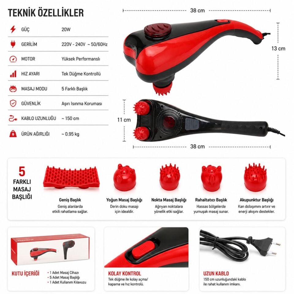 Powermaster PM-24616 İki Kademeli Çift Başlıklı El Tipi Masaj Aleti
