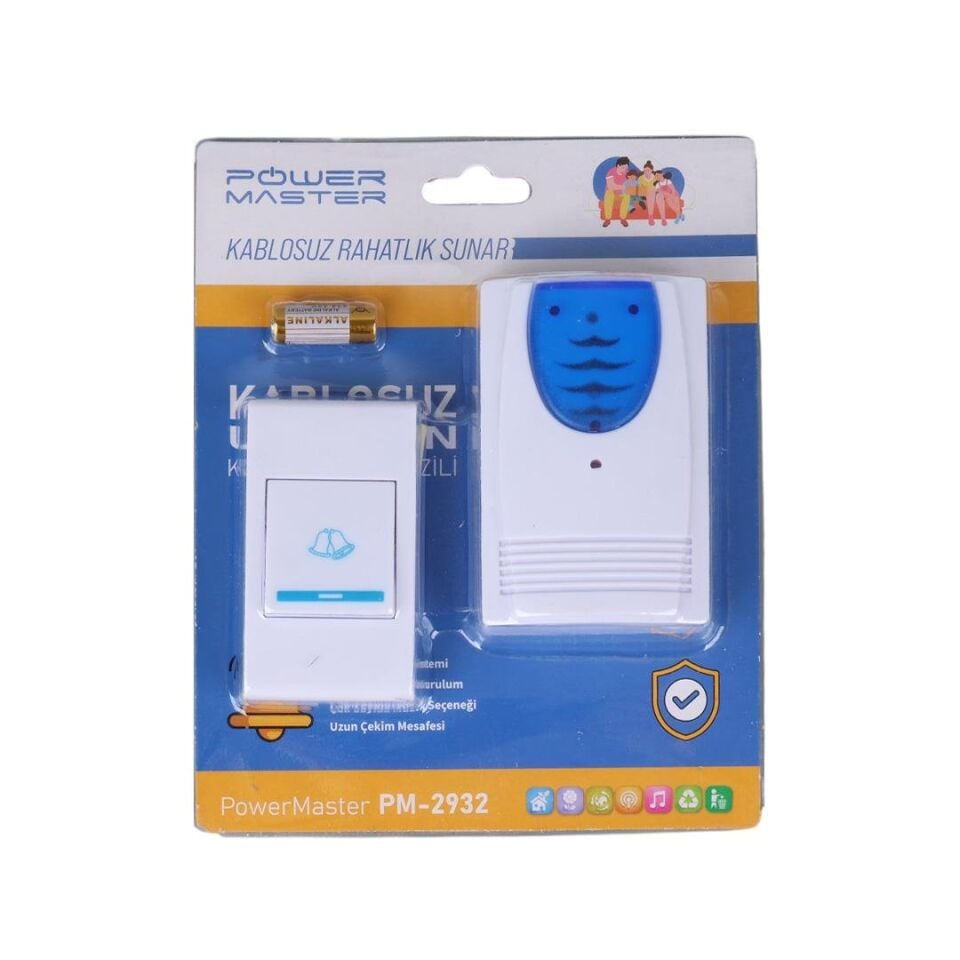 Ayt Powermaster Pm-2932 Kablosuz Uzaktan Kumandalı Kapı Zili 32 Melodili 50 Metre Çekim Mesafesi