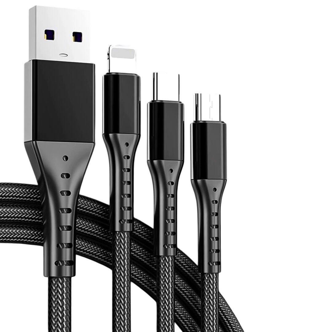 Ayt Powermaster 3 İn 1 Siyah 1.2 Metre Type-c Micro Lightning İphone Şarj Data Kablosu