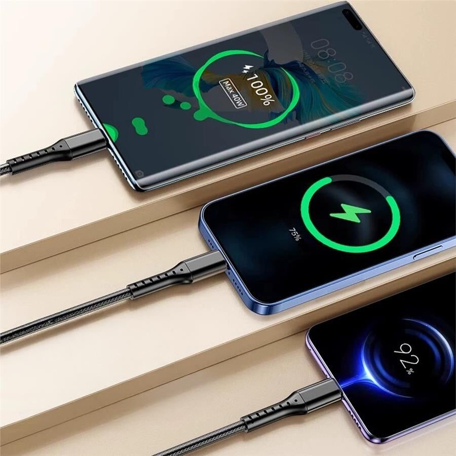 Ayt Powermaster 3 İn 1 Siyah 1.2 Metre Type-c Micro Lightning İphone Şarj Data Kablosu