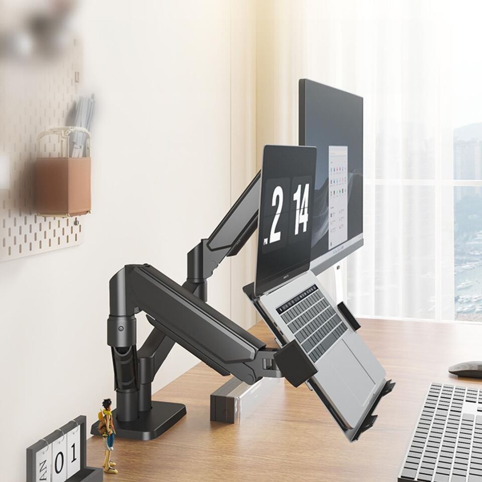 Powermaster PM-252D-J 13-32 İnç Amortisörlü Stand Çift Kol Lcd Led Gaming Monitör Laptop Notebook Tutucu Masa Askı Aparatı