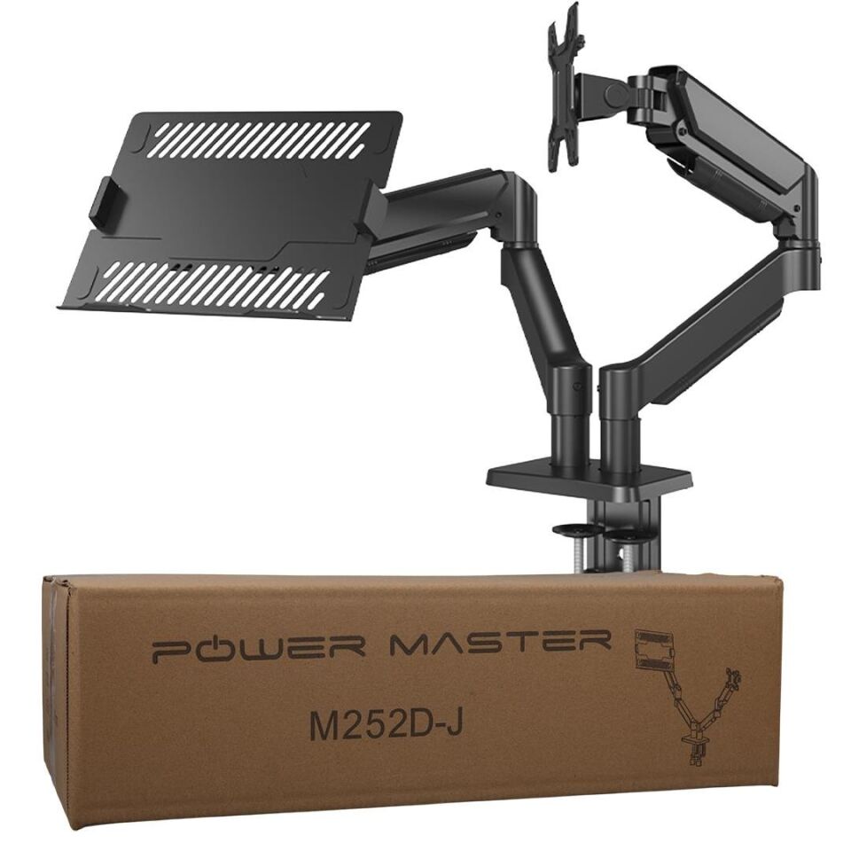 Powermaster PM-252D-J 13-32 İnç Amortisörlü Stand Çift Kol Lcd Led Gaming Monitör Laptop Notebook Tutucu Masa Askı Aparatı