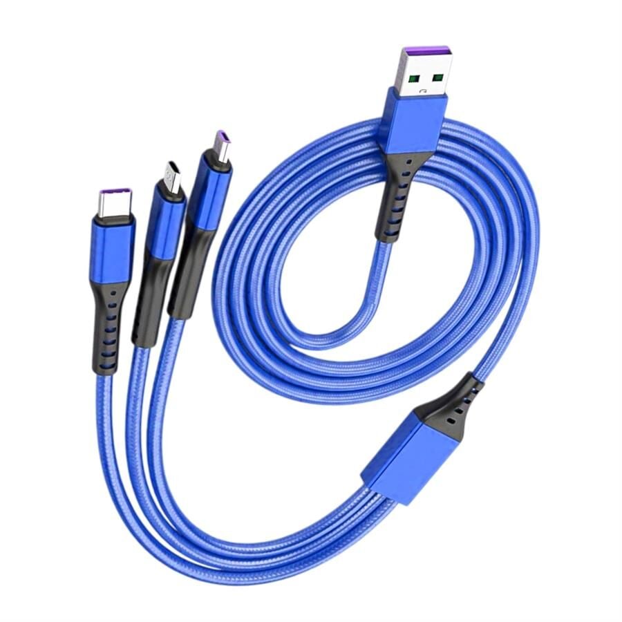 Ayt Powermaster 3 İn 1 Mavi 1.2 Metre Type-c Micro Lightning İphone Şarj Data Kablosu