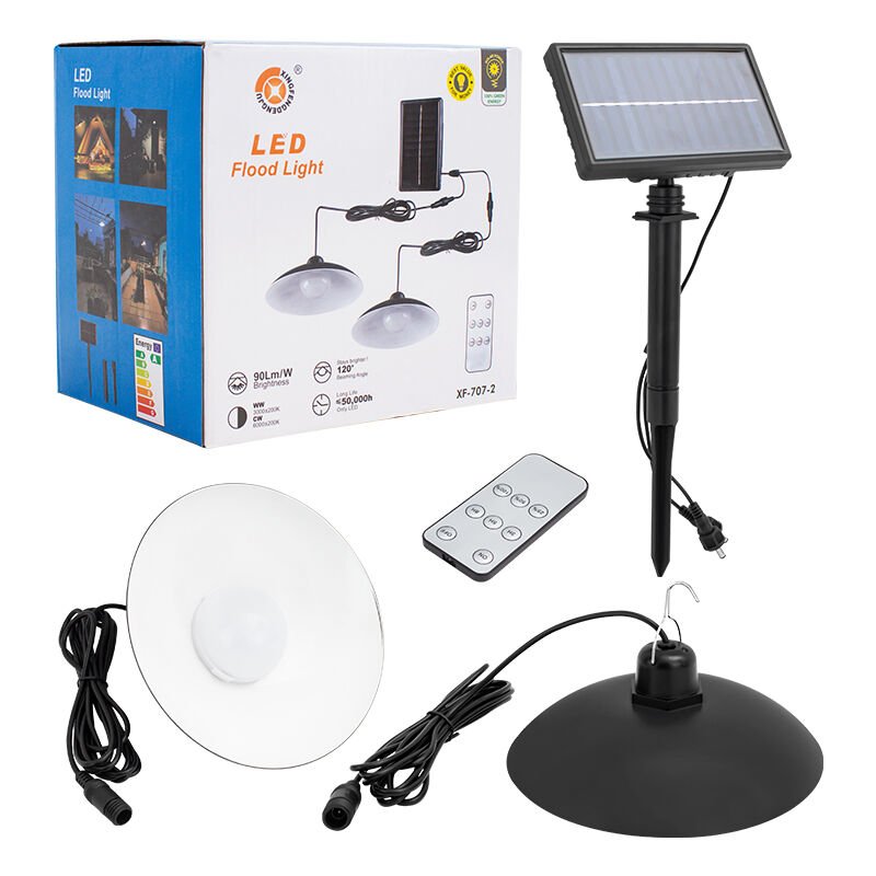 Ayt Powermaster Kumandalı Solar Güneş Enerjili Panelli 2 Power Ledli Çiftli Projektör Lambası Bahçe Çardak Aydınlatması