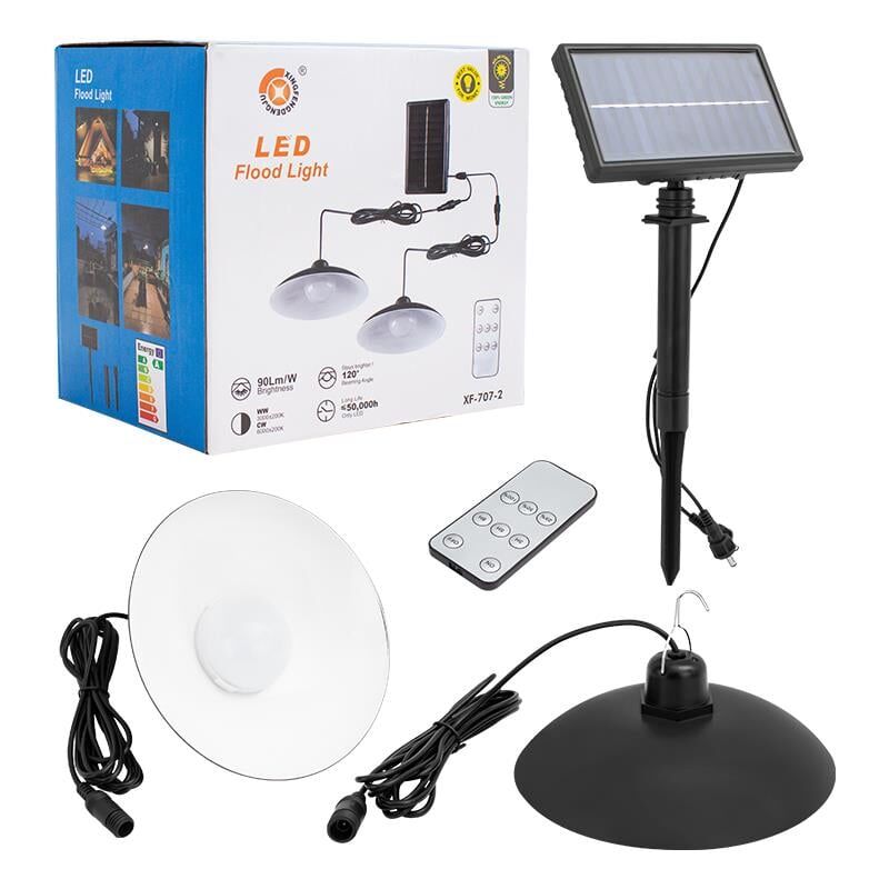 Ayt Powermaster Kumandalı Solar Güneş Enerjili Panelli 2 Power Ledli Çiftli Projektör Lambası Bahçe Çardak Aydınlatması