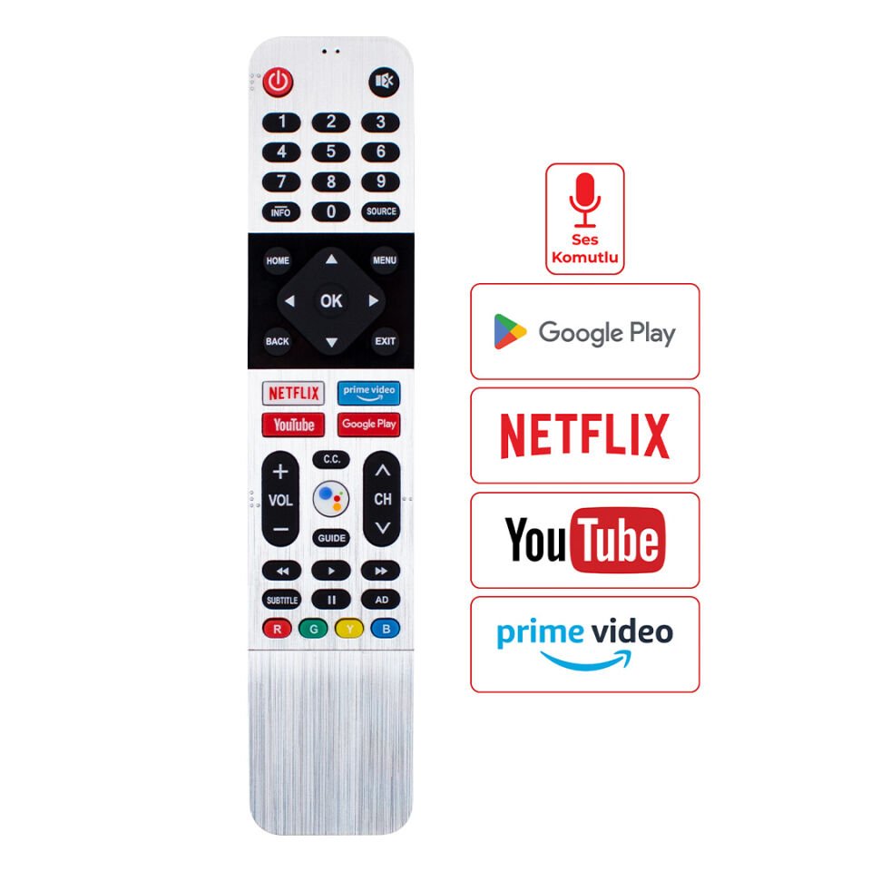 Huayu Kl Arçelik Beko Grundig Netflix Youtube Tuşlu Ses Komutlu Mikrofonlu Lcd Led Tv Kumandası Uzaktan Kumanda