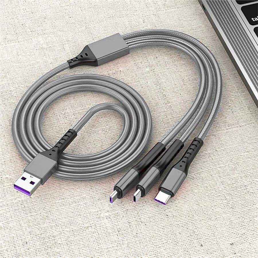 Ayt Powermaster 3 İn 1 Gümüş 1.2 Metre Type-c Micro Lightning İphone Şarj Data Kablosu