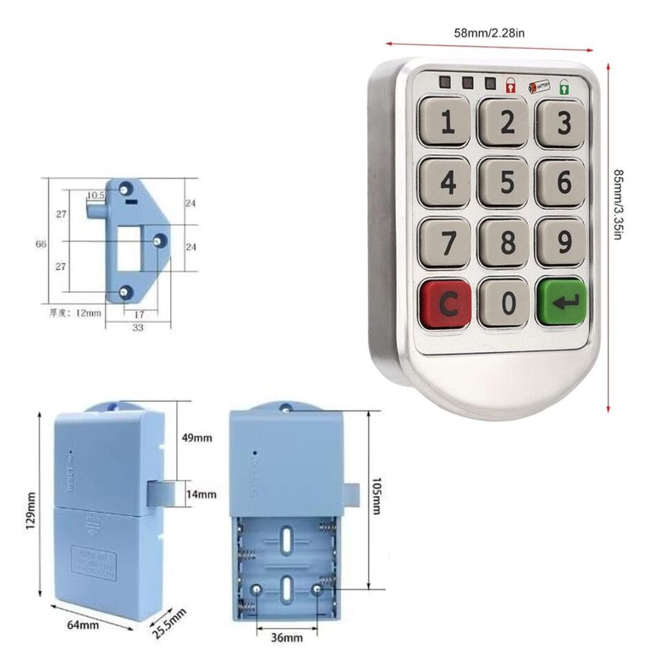 Ayt Powermaster PM-26723 Tuş Şifreli Gri Çekmece Dolap Kilidi 2'li Paket Şİfrematik Dolap Kilit
