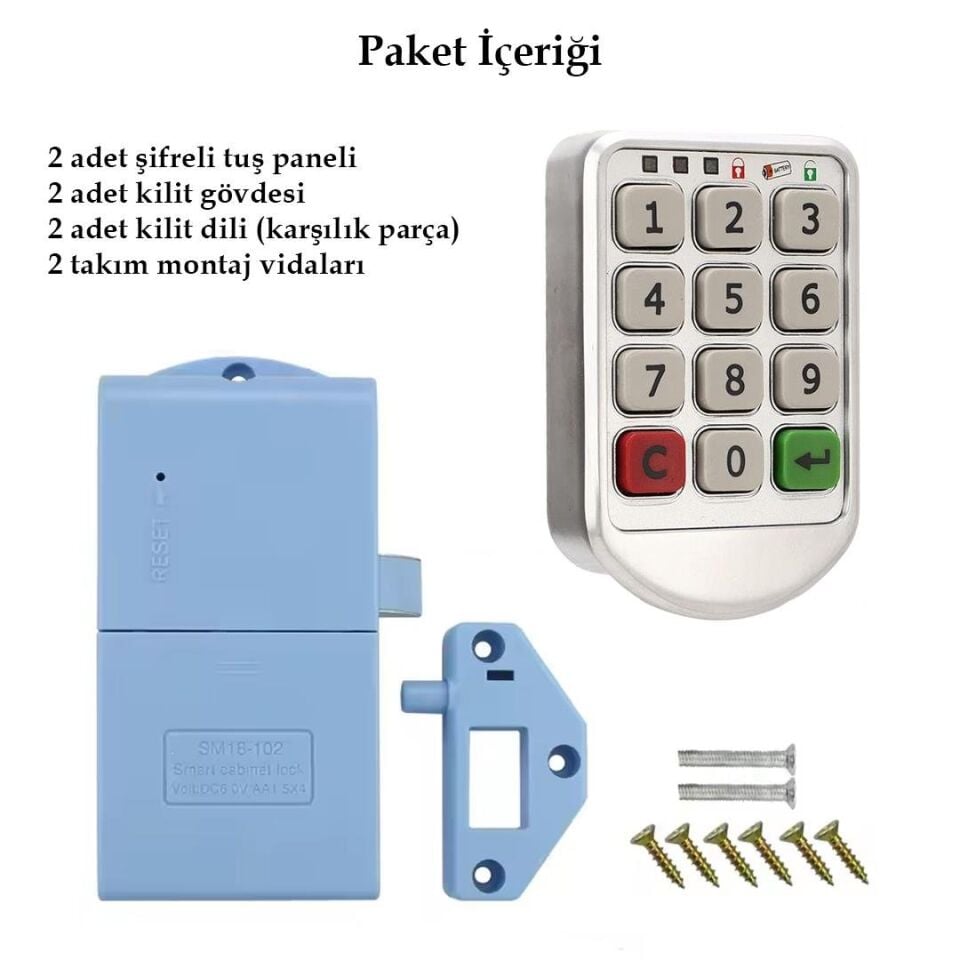 Ayt Powermaster PM-26723 Tuş Şifreli Gri Çekmece Dolap Kilidi 2'li Paket Şİfrematik Dolap Kilit