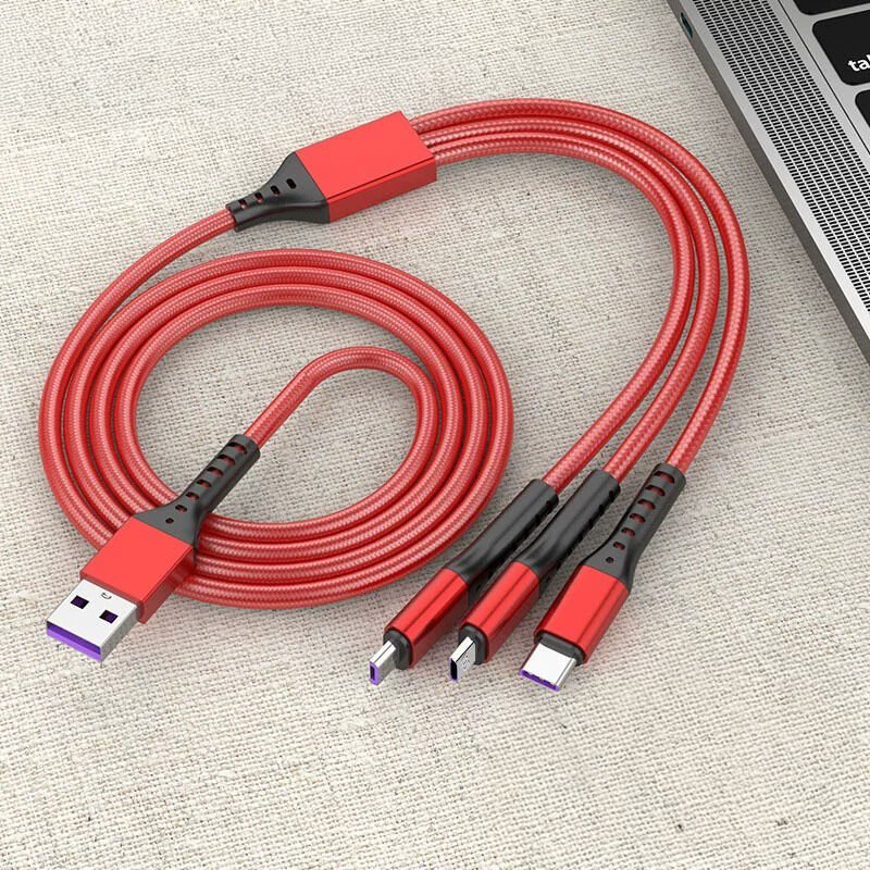 Ayt Powermaster 3 İn 1 Kırmızı 1.2 Metre Type-c Micro Lightning İphone Şarj Data Kablosu