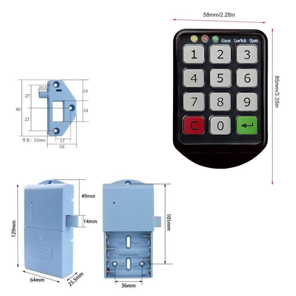 Ayt Powermaster PM-26724 Tuş Şifreli Siyah Çekmece Dolap Kilidi 2'li Paket Şifrematik Dolap Kilit