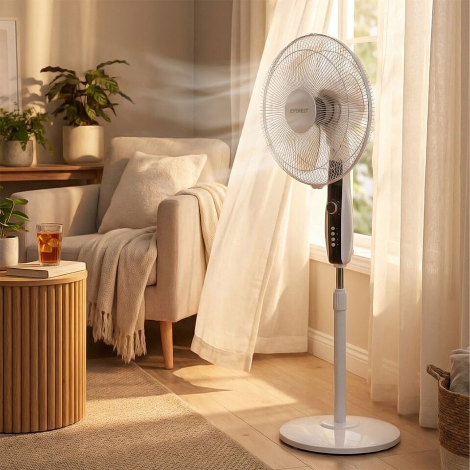 Everest FAN11 Cool Air 16'' 50 Watt 5 Pervaneli 3 Kademe 1200RPM Zaman Ayarlı Vantilatör - Beyaz