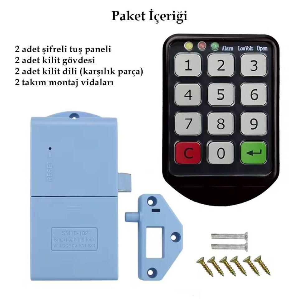 Ayt Powermaster PM-26724 Tuş Şifreli Siyah Çekmece Dolap Kilidi 2'li Paket Şifrematik Dolap Kilit