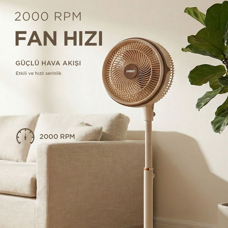Everest FAN13 Olympos Air Krem/Gold 10'' 80W 3 Hız Kademeli 2000RPM Çift Motorlu Retro Vantilatör