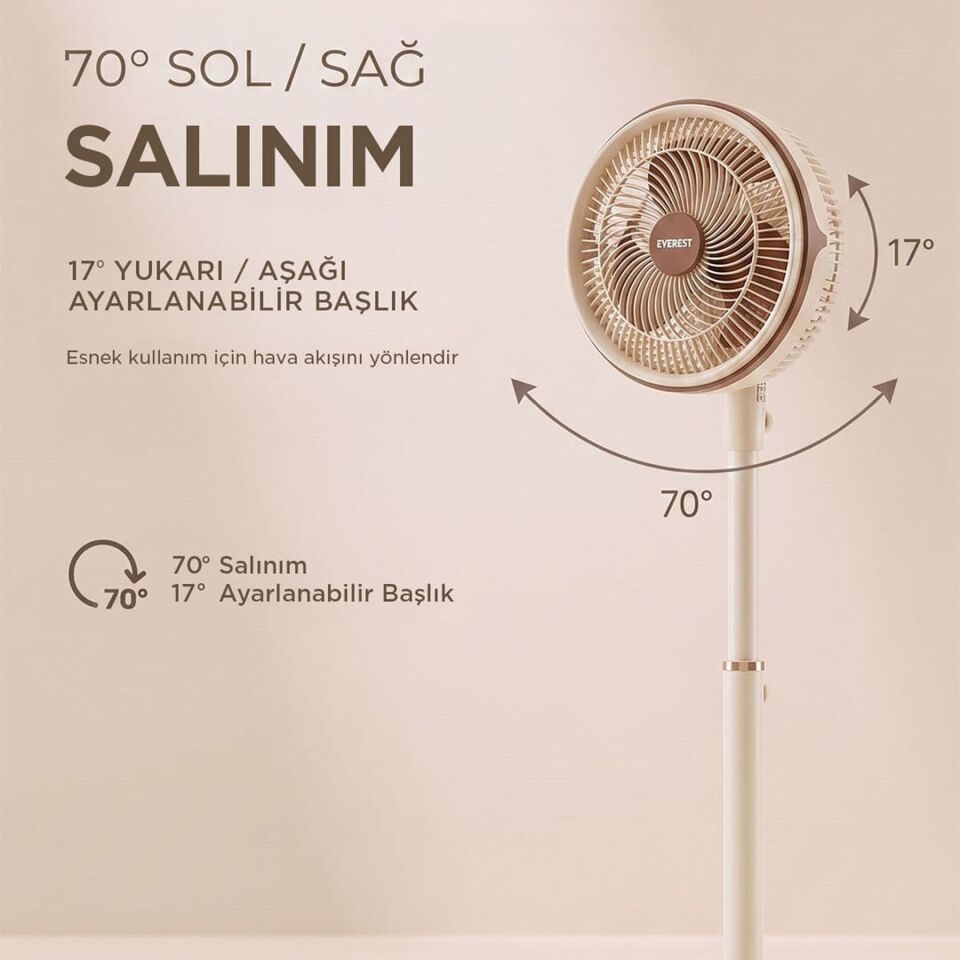 Everest FAN13 Olympos Air Krem/Gold 10'' 80W 3 Hız Kademeli 2000RPM Çift Motorlu Retro Vantilatör