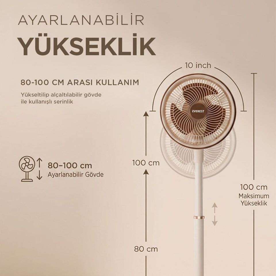 Everest FAN13 Olympos Air Krem/Gold 10'' 80W 3 Hız Kademeli 2000RPM Çift Motorlu Retro Vantilatör