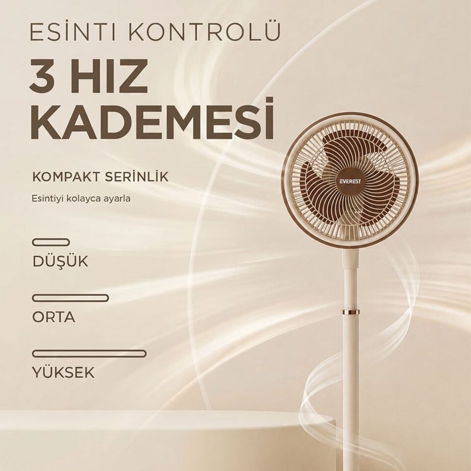 Everest FAN13 Olympos Air Krem/Gold 10'' 80W 3 Hız Kademeli 2000RPM Çift Motorlu Retro Vantilatör