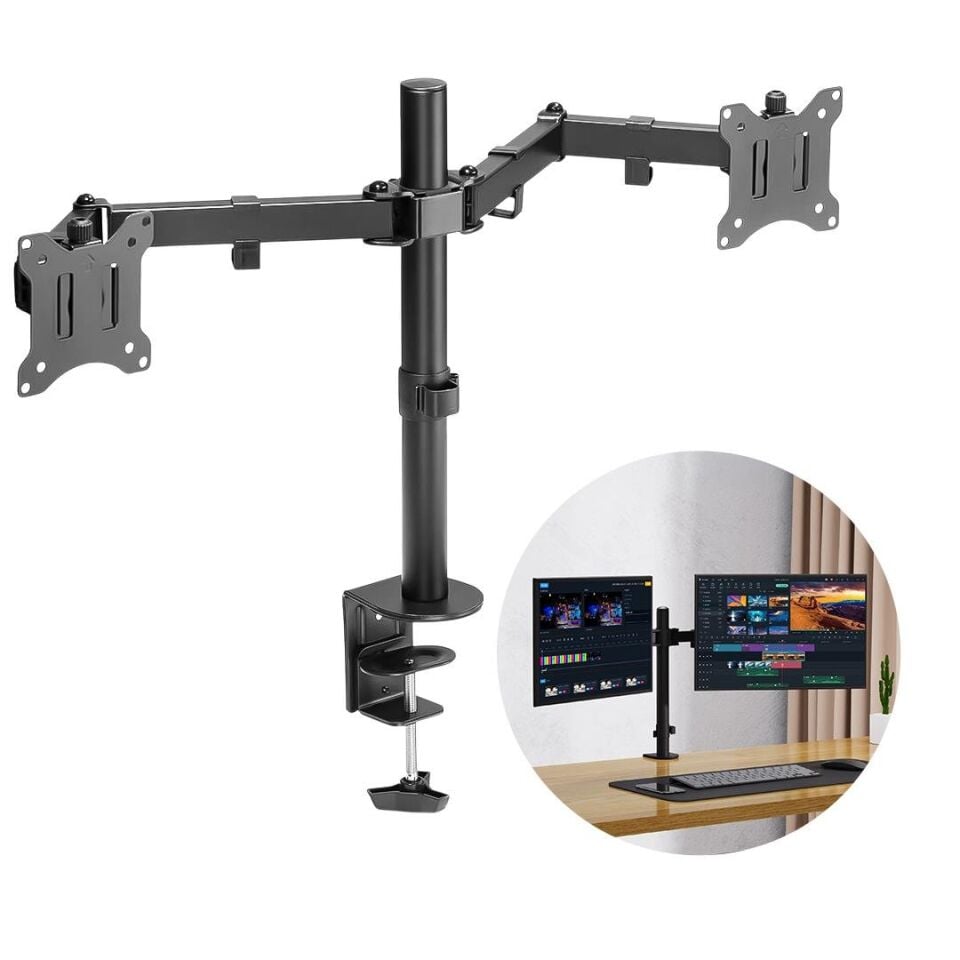 Powermaster PM-052 13-27 İnç Mekanik Çift Kol Lcd Led Gaming Monitör Pc Bilgisayar Tutucu Masa Stand Askı Aparatı