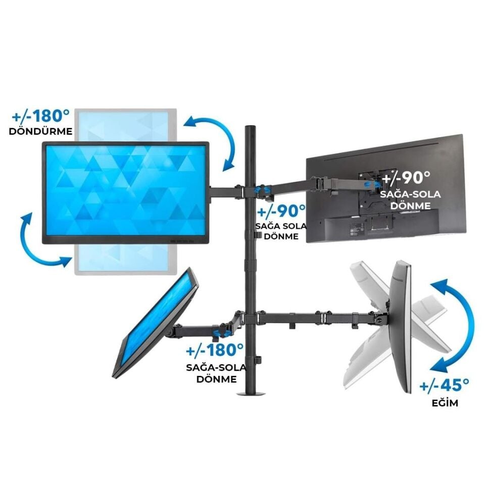 Powermaster PM-054 13-27 İnç Dörtlü Quad Mekanik Lcd Led Gaming Pc Monitör Tutucu Masa Stand Askı Aparatı